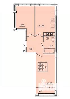 2-к квартира, строящийся дом, 57м2, 9/17 этаж