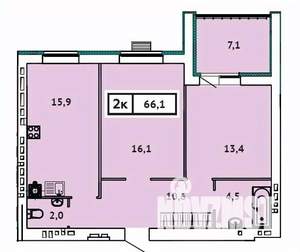 2-к квартира, строящийся дом, 66м2, 9/9 этаж