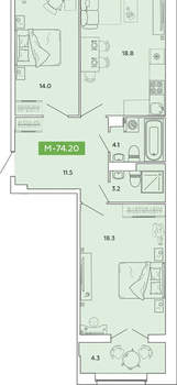 2-к квартира, вторичка, 74м2, 5/14 этаж