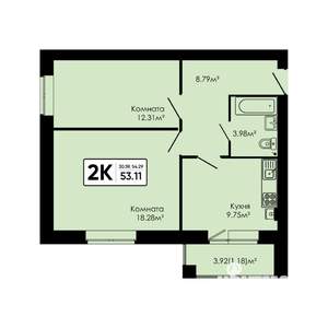 2-к квартира, вторичка, 53м2, 4/4 этаж