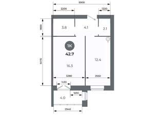 Студия квартира, вторичка, 43м2, 6/9 этаж