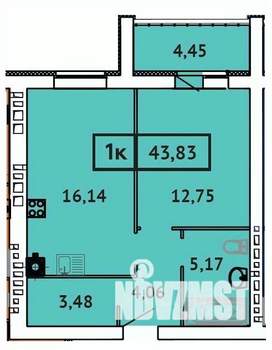 1-к квартира, строящийся дом, 44м2, 9/9 этаж