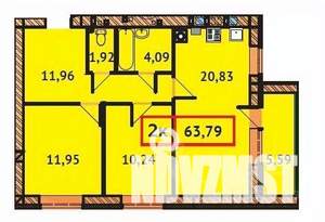 2-к квартира, вторичка, 64м2, 3/9 этаж