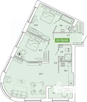 2-к квартира, вторичка, 78м2, 2/14 этаж