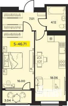 1-к квартира, вторичка, 47м2, 4/14 этаж