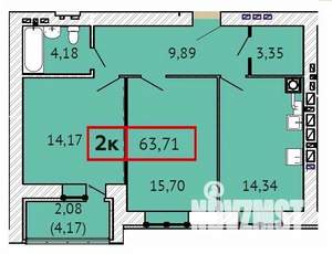 2-к квартира, вторичка, 64м2, 14/15 этаж