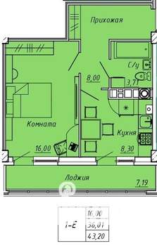1-к квартира, вторичка, 43м2, 5/9 этаж