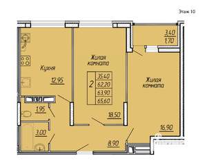 2-к квартира, вторичка, 66м2, 10/11 этаж