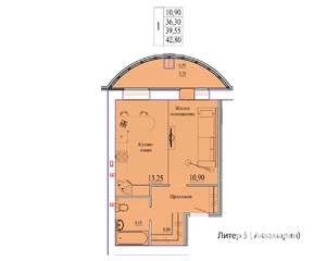 1-к квартира, вторичка, 43м2, 6/9 этаж