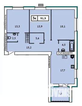 3-к квартира, строящийся дом, 92м2, 5/9 этаж