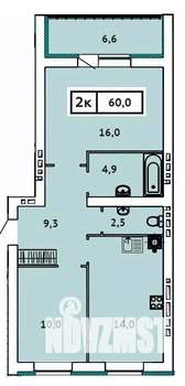2-к квартира, строящийся дом, 60м2, 7/9 этаж