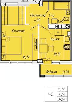 1-к квартира, вторичка, 39м2, 9/9 этаж