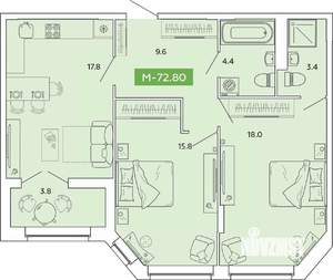 2-к квартира, вторичка, 73м2, 4/14 этаж