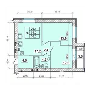 3-к квартира, вторичка, 59м2, 4/14 этаж