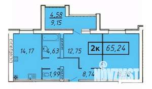 2-к квартира, строящийся дом, 65м2, 1/9 этаж