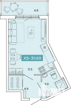 1-к квартира, вторичка, 31м2, 4/14 этаж