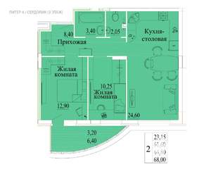2-к квартира, вторичка, 68м2, 3/14 этаж