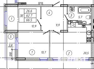 3-к квартира, строящийся дом, 67м2, 5/9 этаж