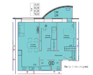 2-к квартира, вторичка, 70м2, 6/9 этаж
