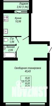 1-к квартира, строящийся дом, 65м2, 5/9 этаж