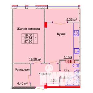 1-к квартира, строящийся дом, 58м2, 8/15 этаж