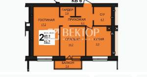2-к квартира, вторичка, 53м2, 1/8 этаж