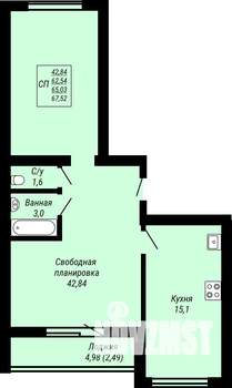 1-к квартира, строящийся дом, 68м2, 1/9 этаж