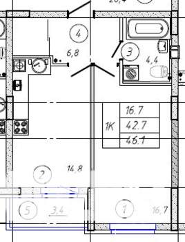 1-к квартира, вторичка, 46м2, 1/9 этаж