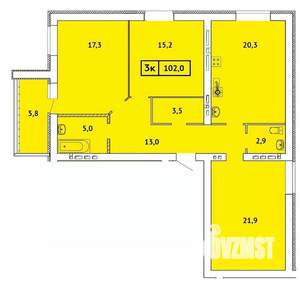 3-к квартира, вторичка, 102м2, 8/9 этаж