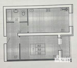 1-к квартира, вторичка, 54м2, 5/9 этаж