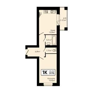 1-к квартира, вторичка, 38м2, 2/4 этаж