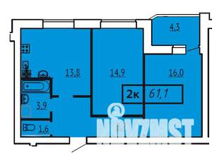 2-к квартира, строящийся дом, 61м2, 1/9 этаж