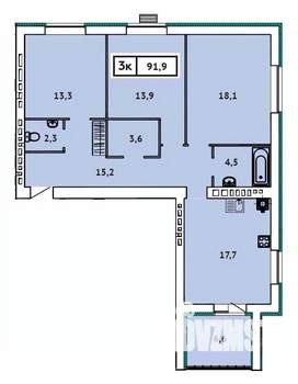 3-к квартира, вторичка, 92м2, 4/9 этаж