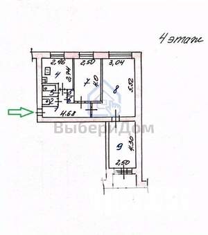 3-к квартира, вторичка, 60м2, 4/9 этаж