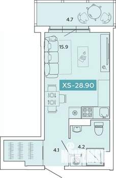 1-к квартира, строящийся дом, 29м2, 4/14 этаж