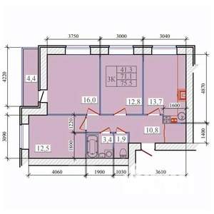 3-к квартира, вторичка, 76м2, 5/14 этаж