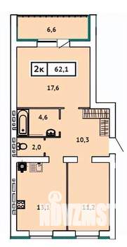 2-к квартира, строящийся дом, 62м2, 4/9 этаж