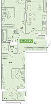 2-к квартира, вторичка, 69м2, 2/14 этаж