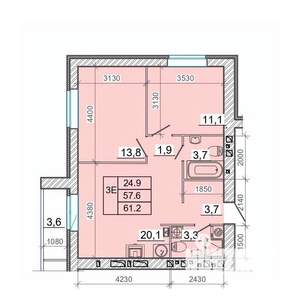 3-к квартира, вторичка, 61м2, 14/14 этаж