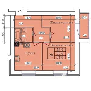 2-к квартира, вторичка, 54м2, 4/14 этаж