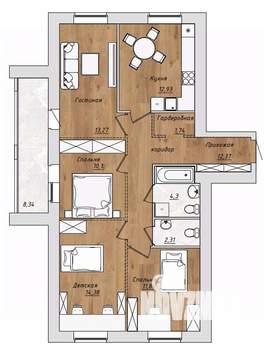 4-к квартира, строящийся дом, 87м2, 4/10 этаж