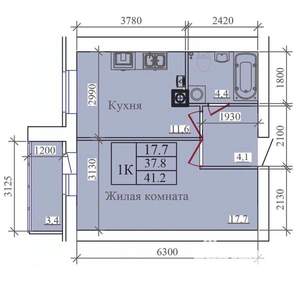1-к квартира, вторичка, 41м2, 14/14 этаж