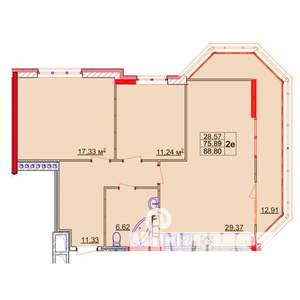 2-к квартира, строящийся дом, 89м2, 6/14 этаж