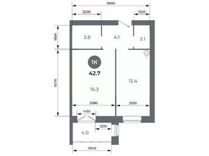 Студия квартира, вторичка, 43м2, 1/9 этаж
