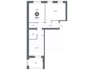 2-к квартира, вторичка, 70м2, 3/9 этаж