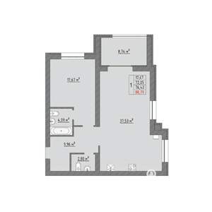 1-к квартира, строящийся дом, 81м2, 6/9 этаж