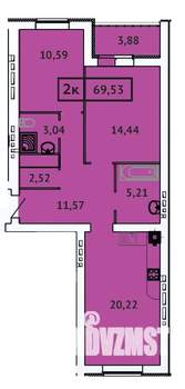 2-к квартира, строящийся дом, 70м2, 3/9 этаж