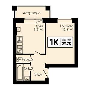 1-к квартира, вторичка, 30м2, 3/4 этаж