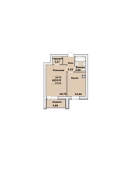 1-к квартира, сданный дом, 47м2, 5/9 этаж