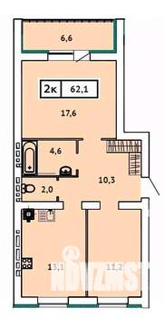2-к квартира, строящийся дом, 62м2, 3/9 этаж